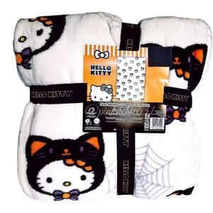 Sanrio Hello Kitty Halloween Cat Costume With Spider Webs Plush Throw Blanket